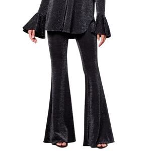 Sleeper Black Sparkle Glitter High Waist Stretchy Wide Flare Pants sz XS NEW Tag